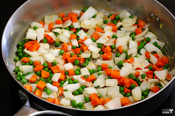 How To Make Fried Rice | Sauté onions, carrots and peas