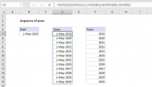 Excel formula: Sequence of years